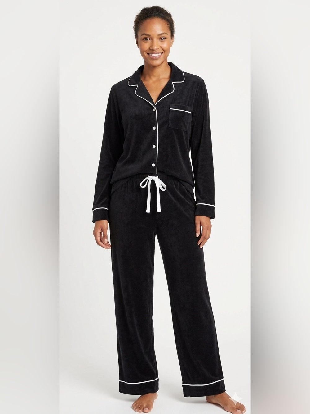 Jones New York Matching Pyjama Set Black Contrast Trim Medium